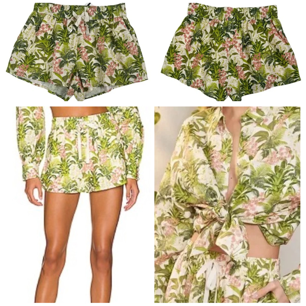 Cami NYC Shorts M Jillian Tropics Floral Drawstring Linen New Pull on Boho Beach